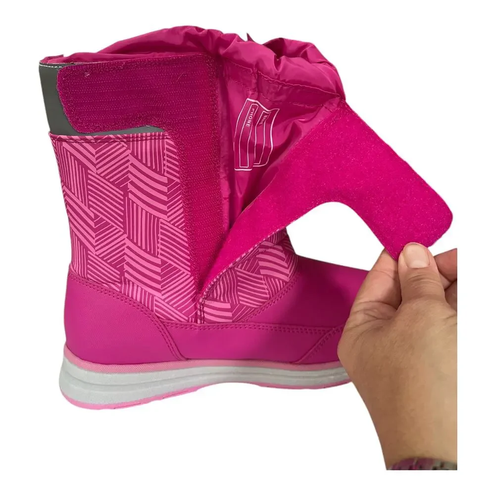 NEW Lands End Snow Flurry Winter Boot Raspberry Pink Geometric Pattern Big Kid 7